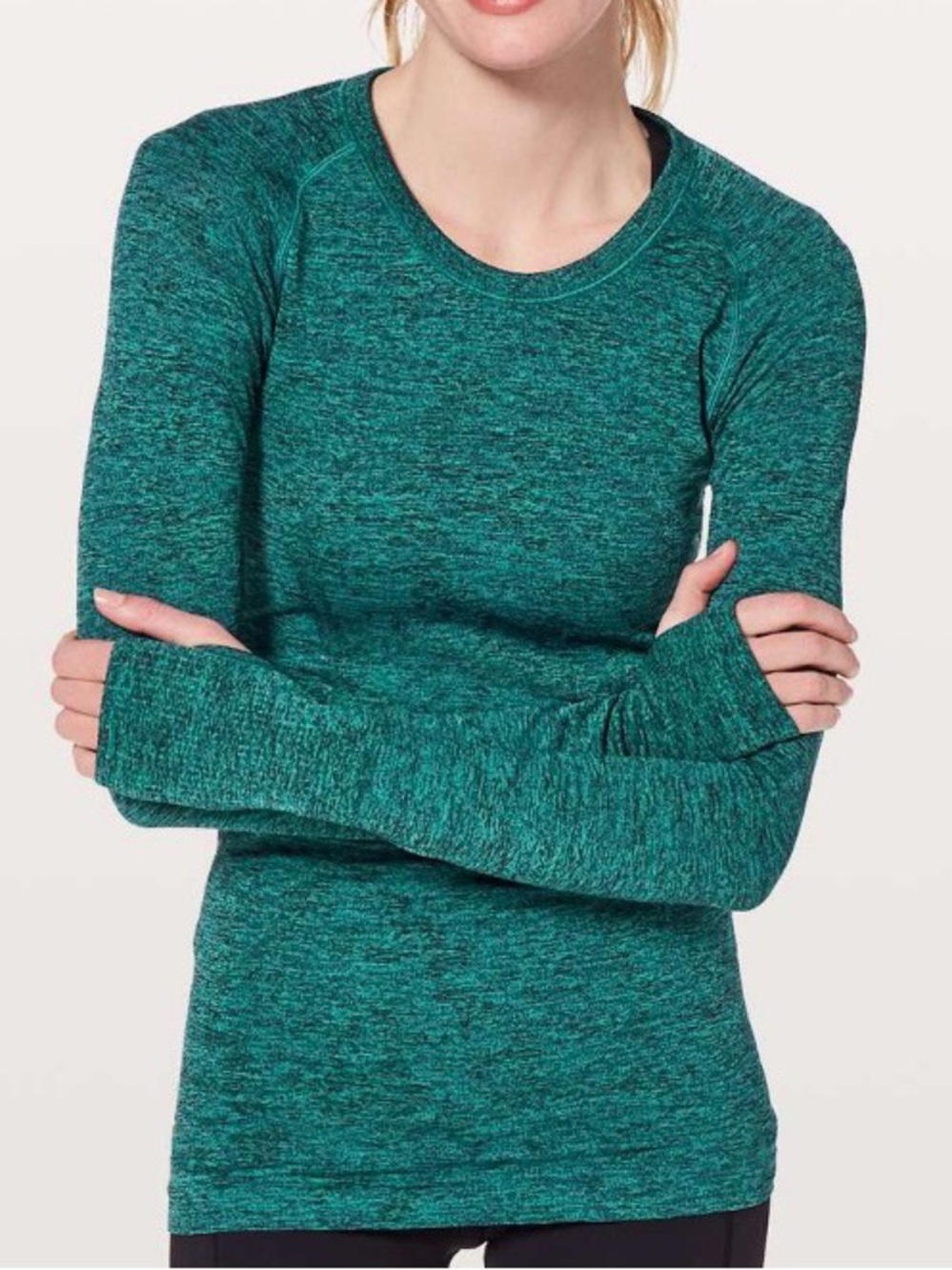 Lululemon Long Sleeve Swiftly Heather Teal Blue Black size 6
